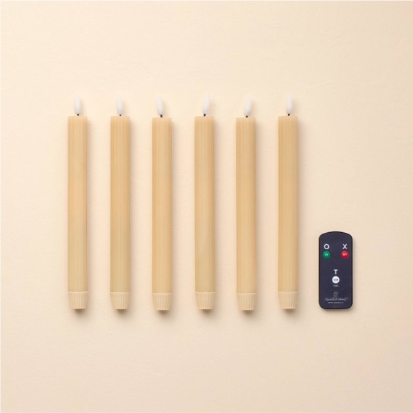 6pk Ribbed Flameless LED Taper Candles Honey - Hearth & Hand™ with Magnolia - Picture 1 of 11